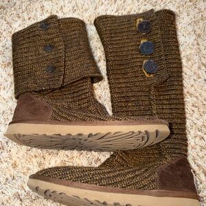 Ugg Boots Womens 8M Cardi Knit Brown Knee High 5819 Buttons Pull On Australia